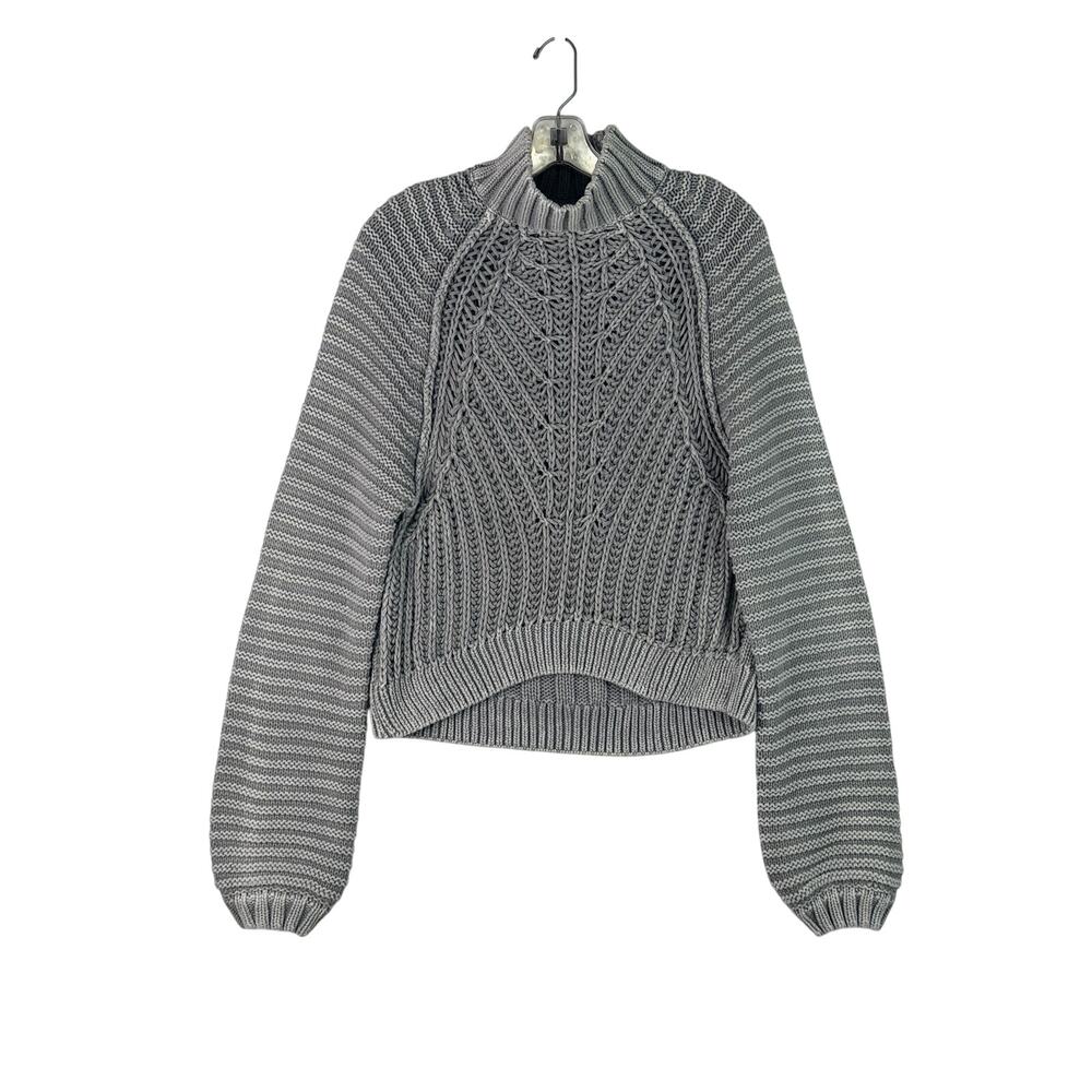 Free People Sweetheart Mock Neck Sweater Cotton Chunky Knit Slouchy Gray XS